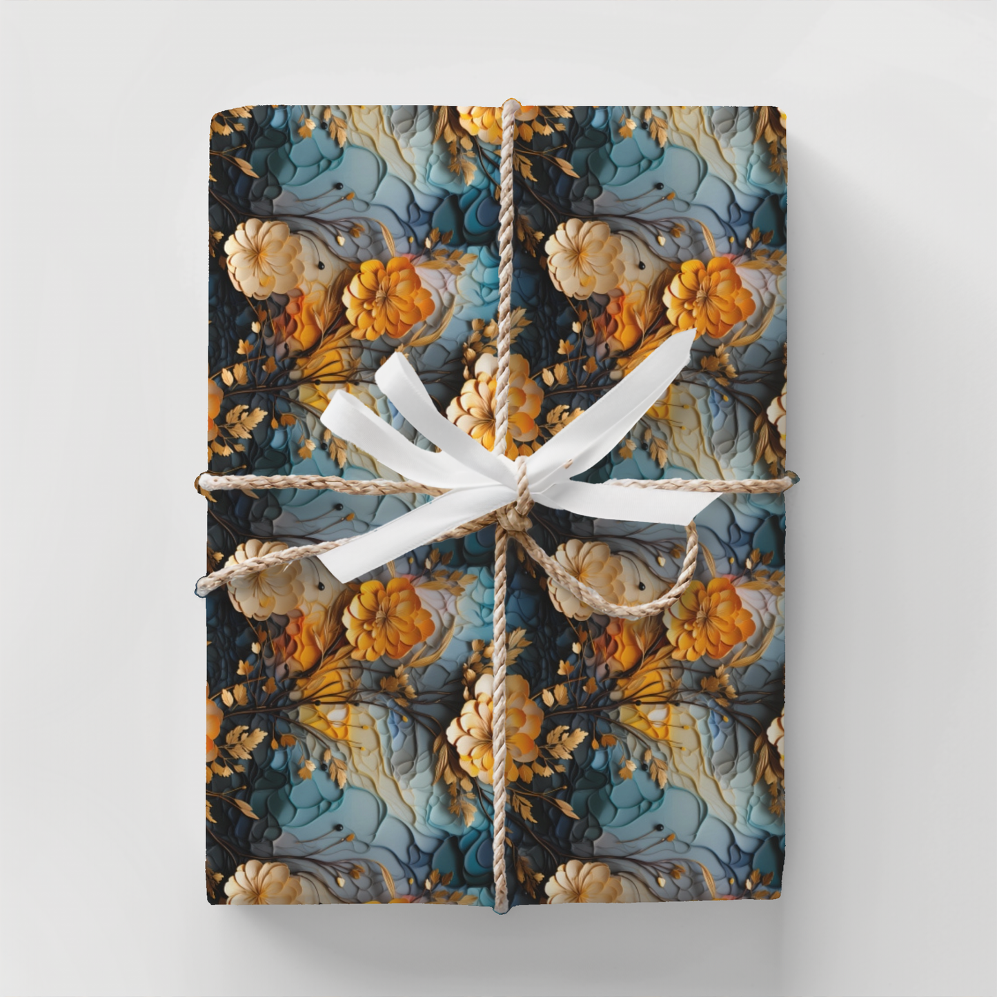 Floral Yellow and Teal Gift Wrap Paper