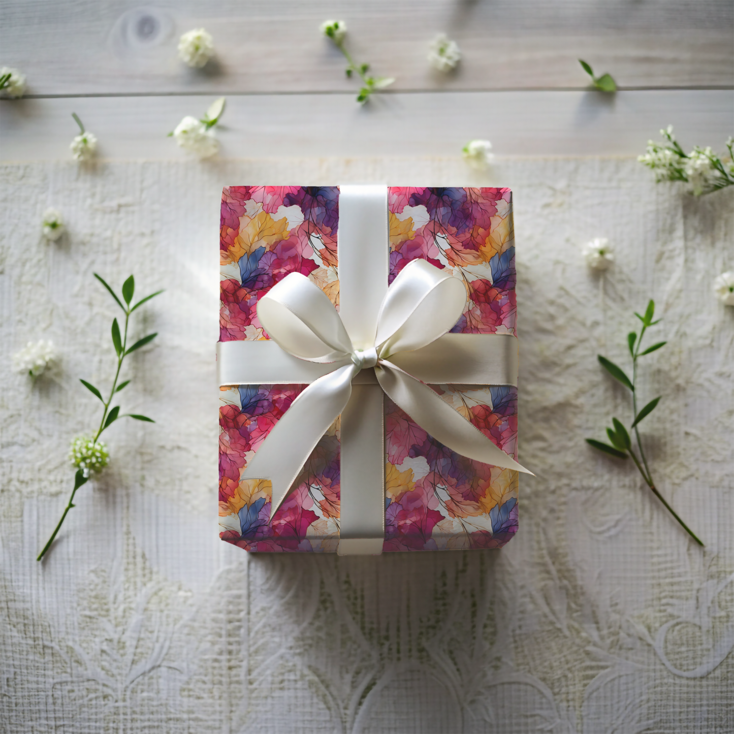 Stained Glass Pink and Yellow Floral Gift Wrap Paper