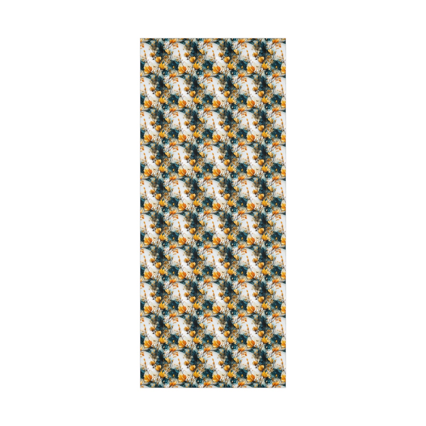 Yellow Teal and White Floral Gift Wrap Paper