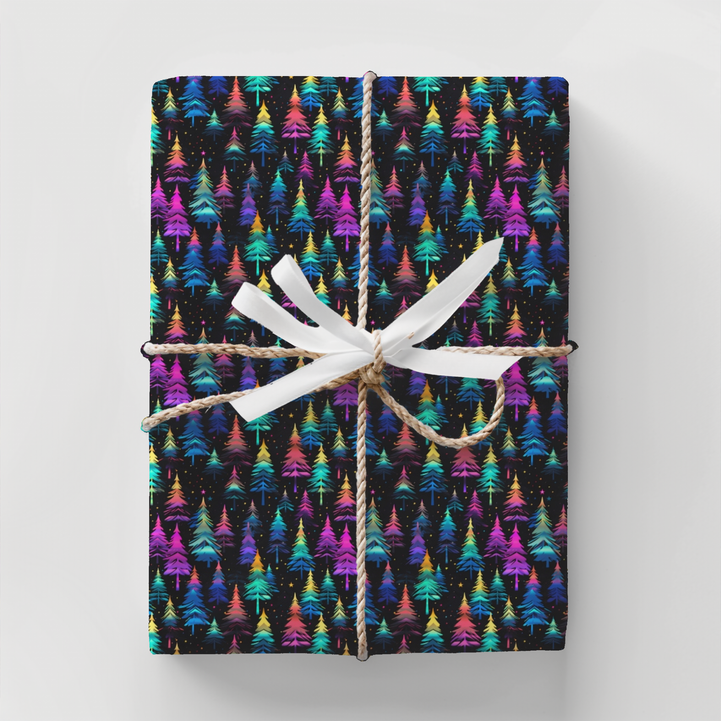 Neon Christmas Tree Forest Gift Wrap Paper