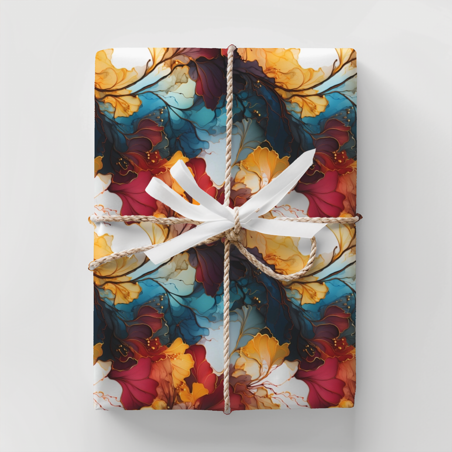 Red Teal and Gold Floral Wrapping Paper