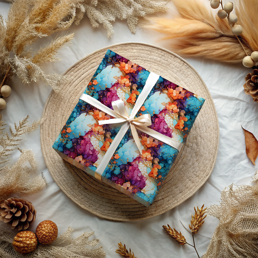 Orange Teal and Purple Ink Splatter Gift Wrap Paper