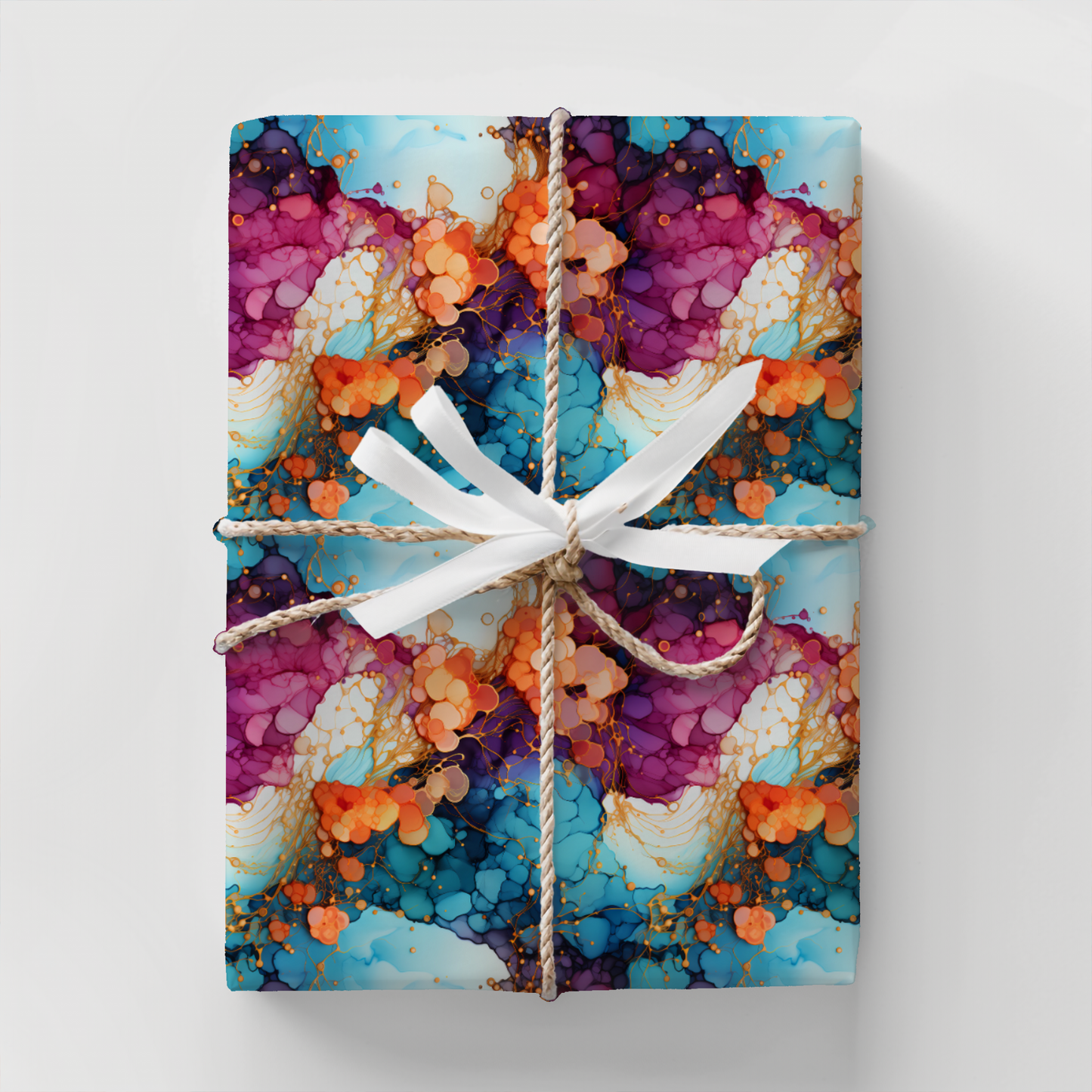 Orange Teal and Purple Ink Splatter Gift Wrap Paper