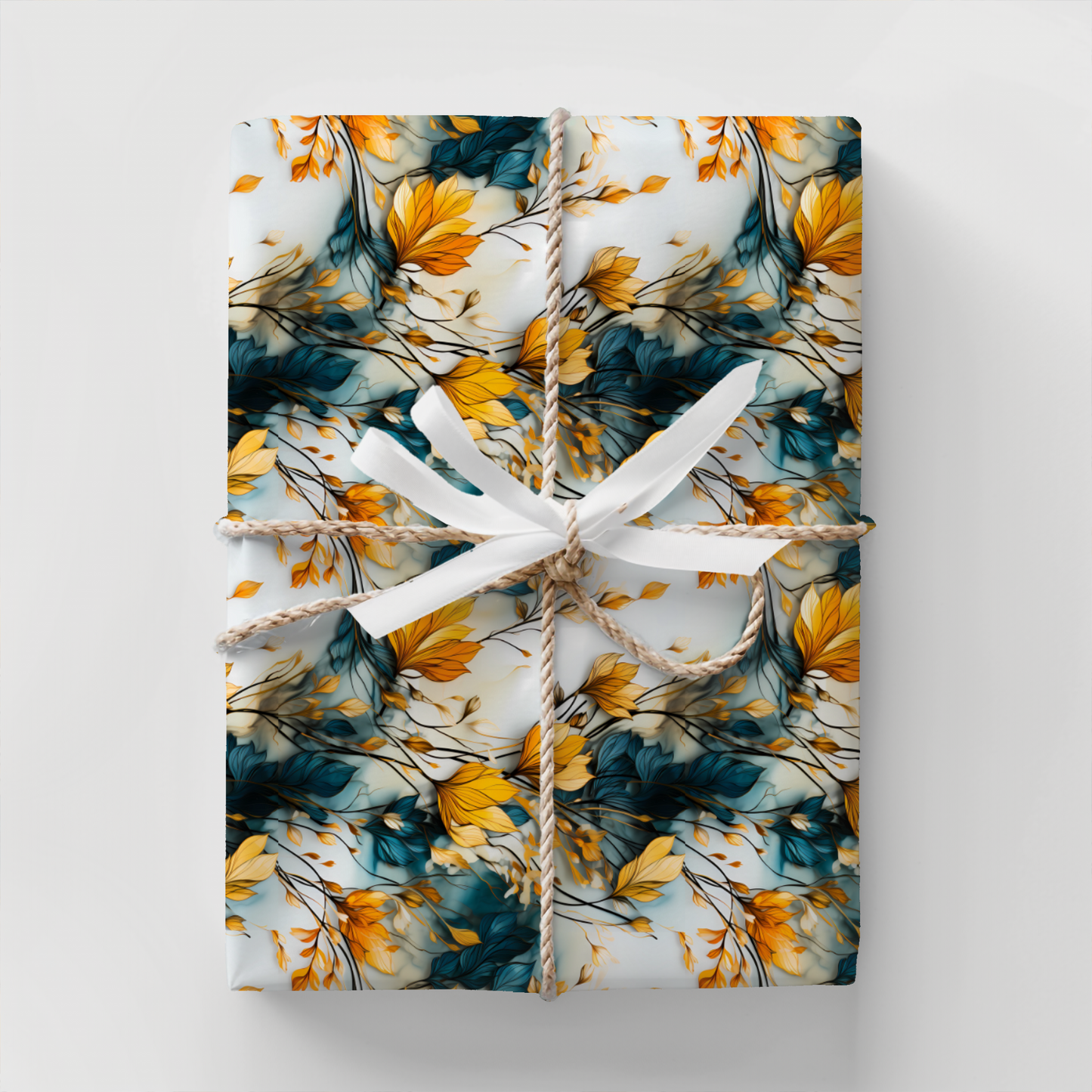 Yellow Teal and White Floral Gift Wrap Paper